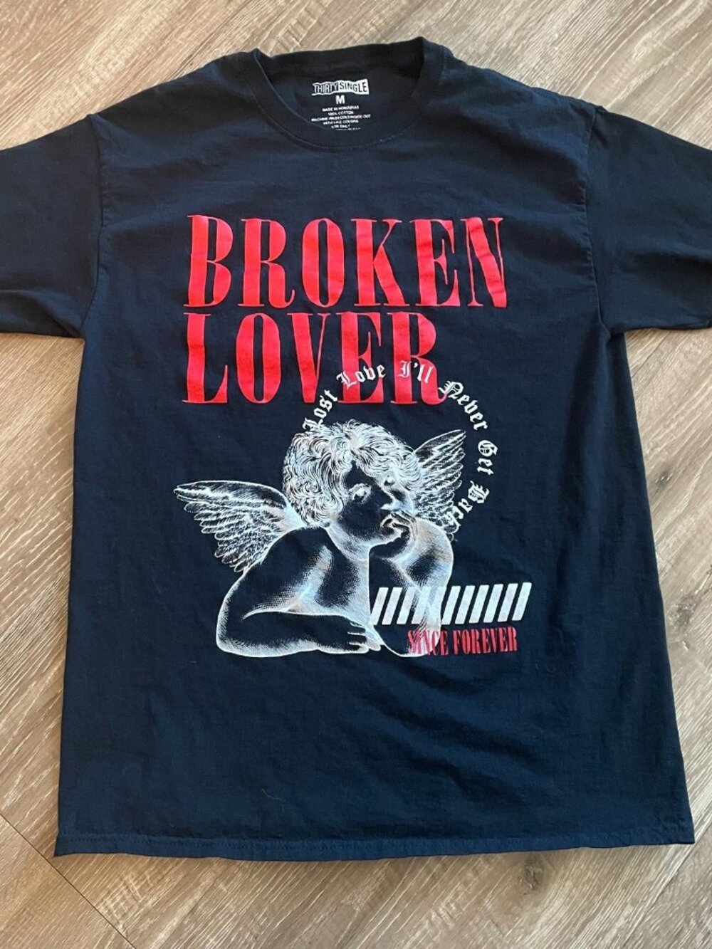 Broken Lover Thirty Single Black Graphic Tee Size M Unisex Pre-owned T-Shirt